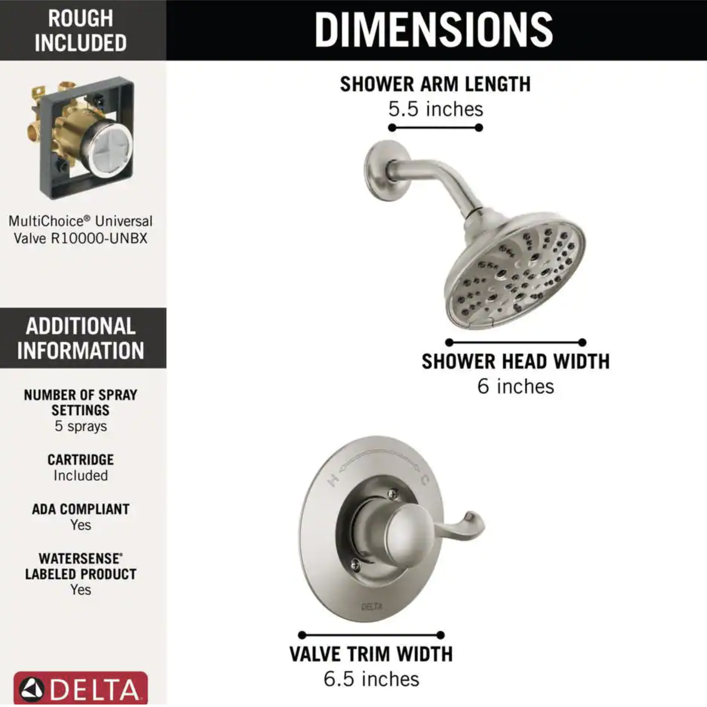 Delta Esato Single-Handle 5-Spray Shower Faucet with H2Okinetic in Spotshield Stainless Steel