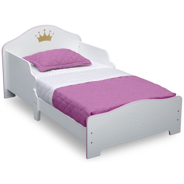Delta Children Princess Crown Wood Toddler Bed. White/Pink