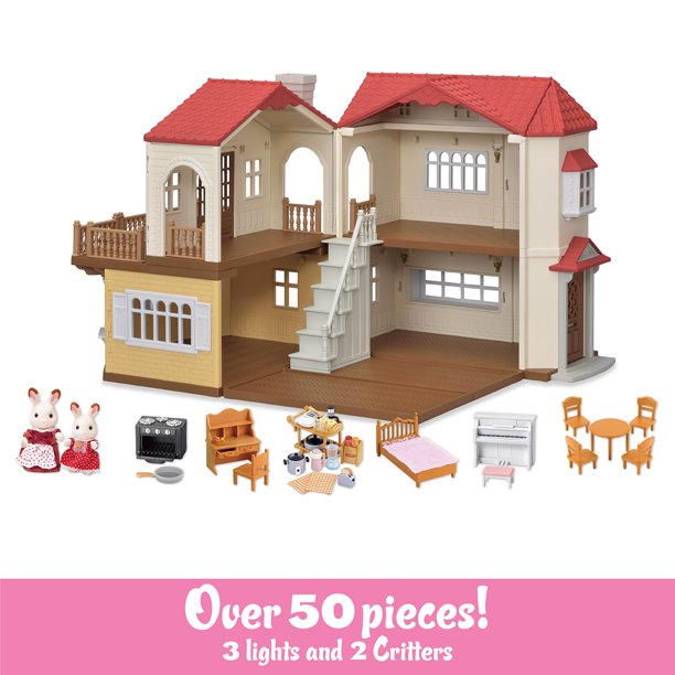 Calico Critters Red Roof Country Home. Dollhouse Playset With Figures. Furniture And Accessories
