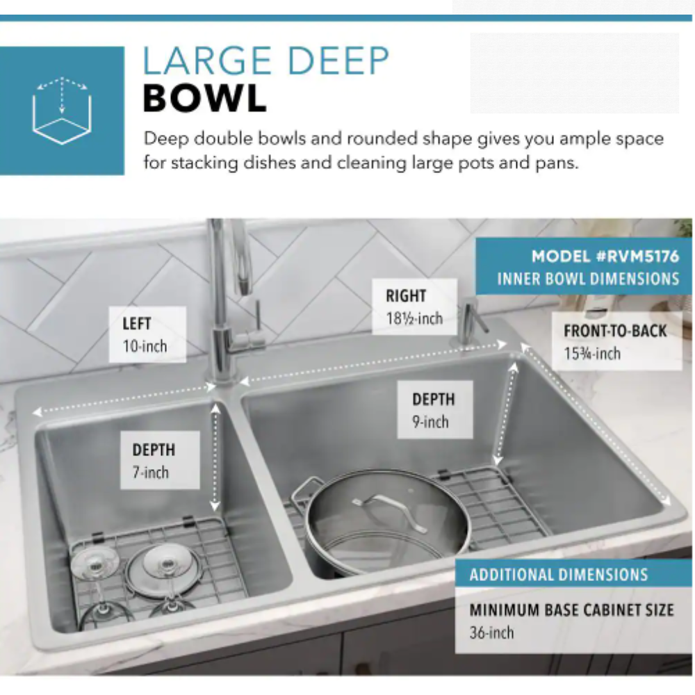 Ruvati 33 in. Double Bowl Drop-in 16-Gauge Stainless Steel Kitchen Sink 30/70