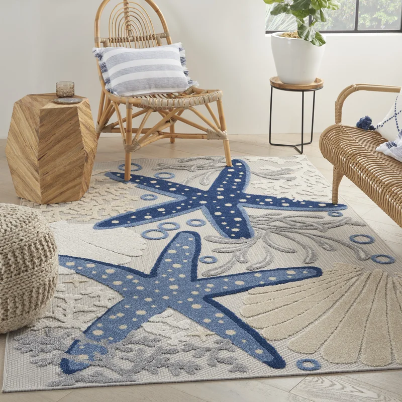 Beachcrest Home Nederland Machine Woven / Power Loomed Performance Blue/Gray/Ivory Rug