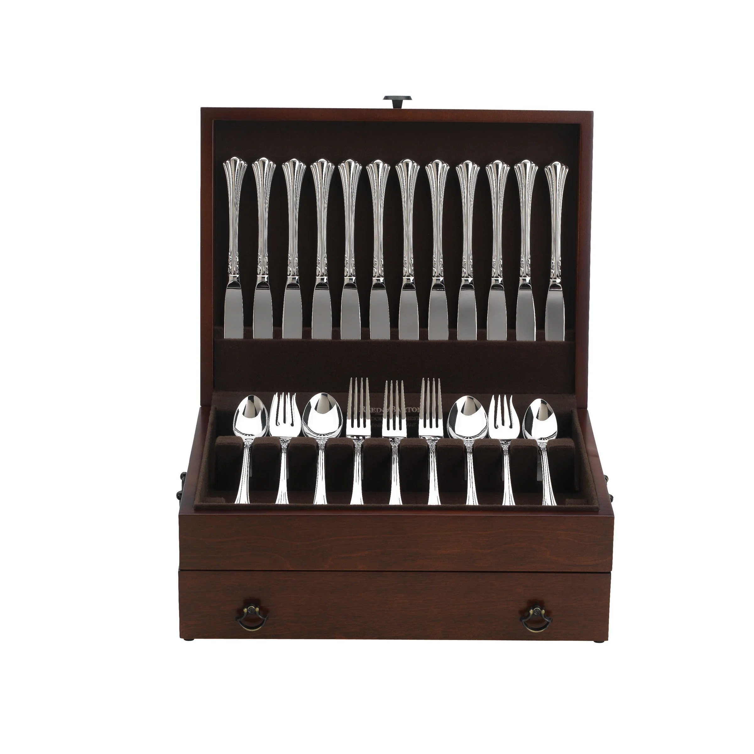 Reed & Barton Bristol Cherry Brown Silverware Chest With Brown Lining