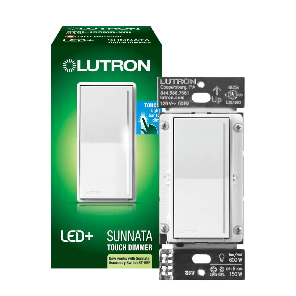 Lutron Sunnata 3-Way/Multi-Location LED Plus Touch Dimmer Switch with Wallplate. for LED Bulbs in White (6-Pack)