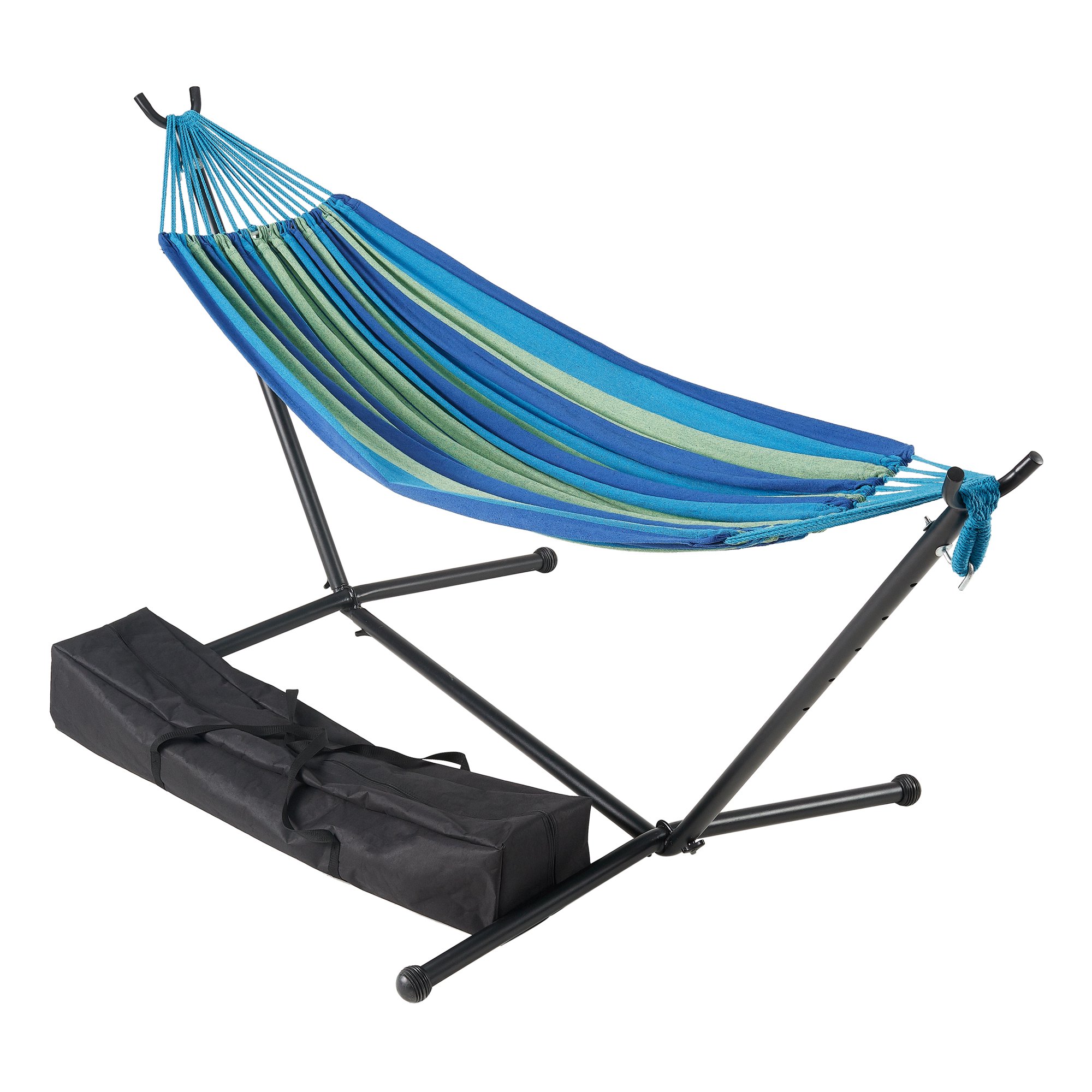 Mainstays Wapella Stripe Hammock and Stand in a Bag. Blue. Green