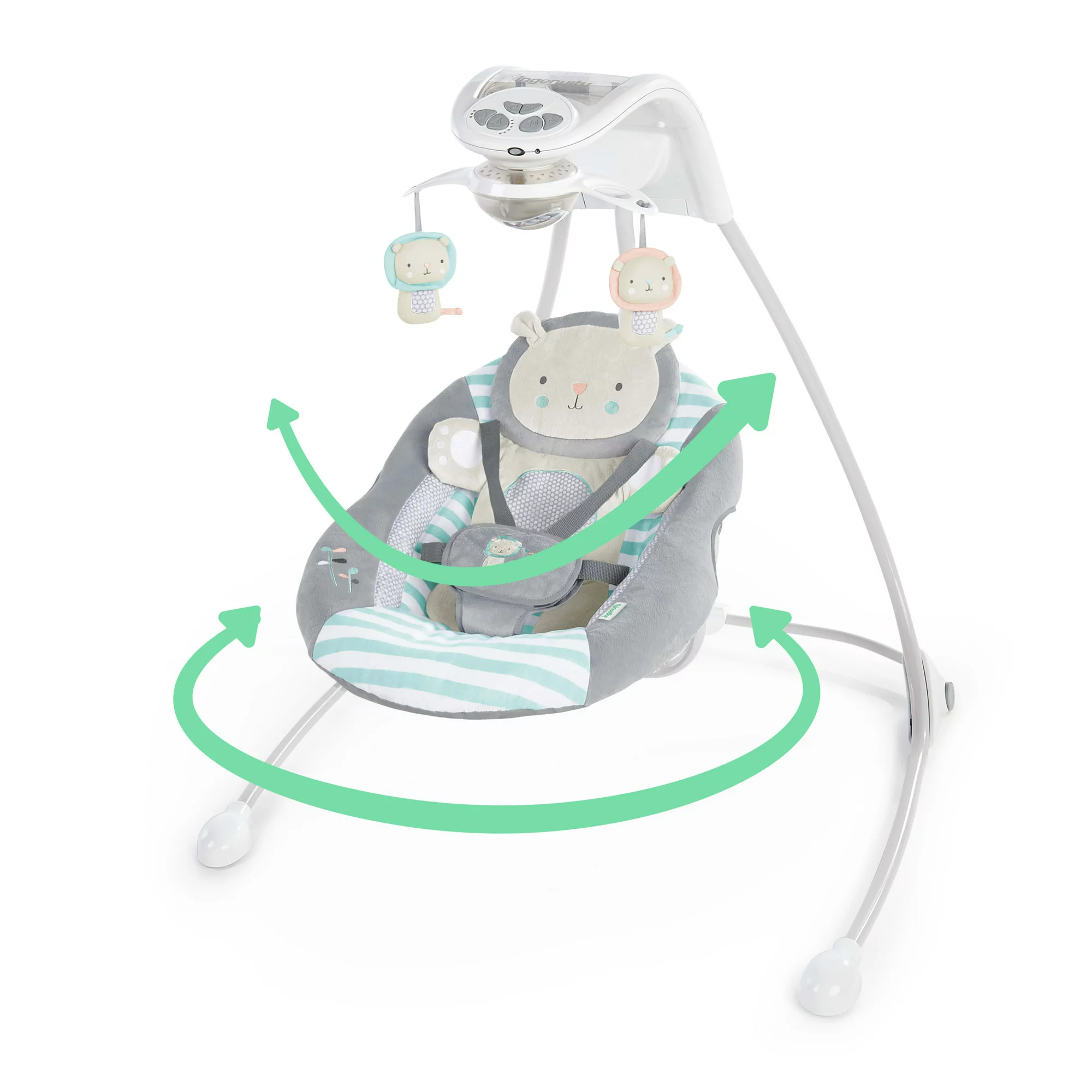 Ingenuity InLighten Baby Swing. Easy-Fold Frame. Swivel Infant Seat. Lights. Landry the Lion