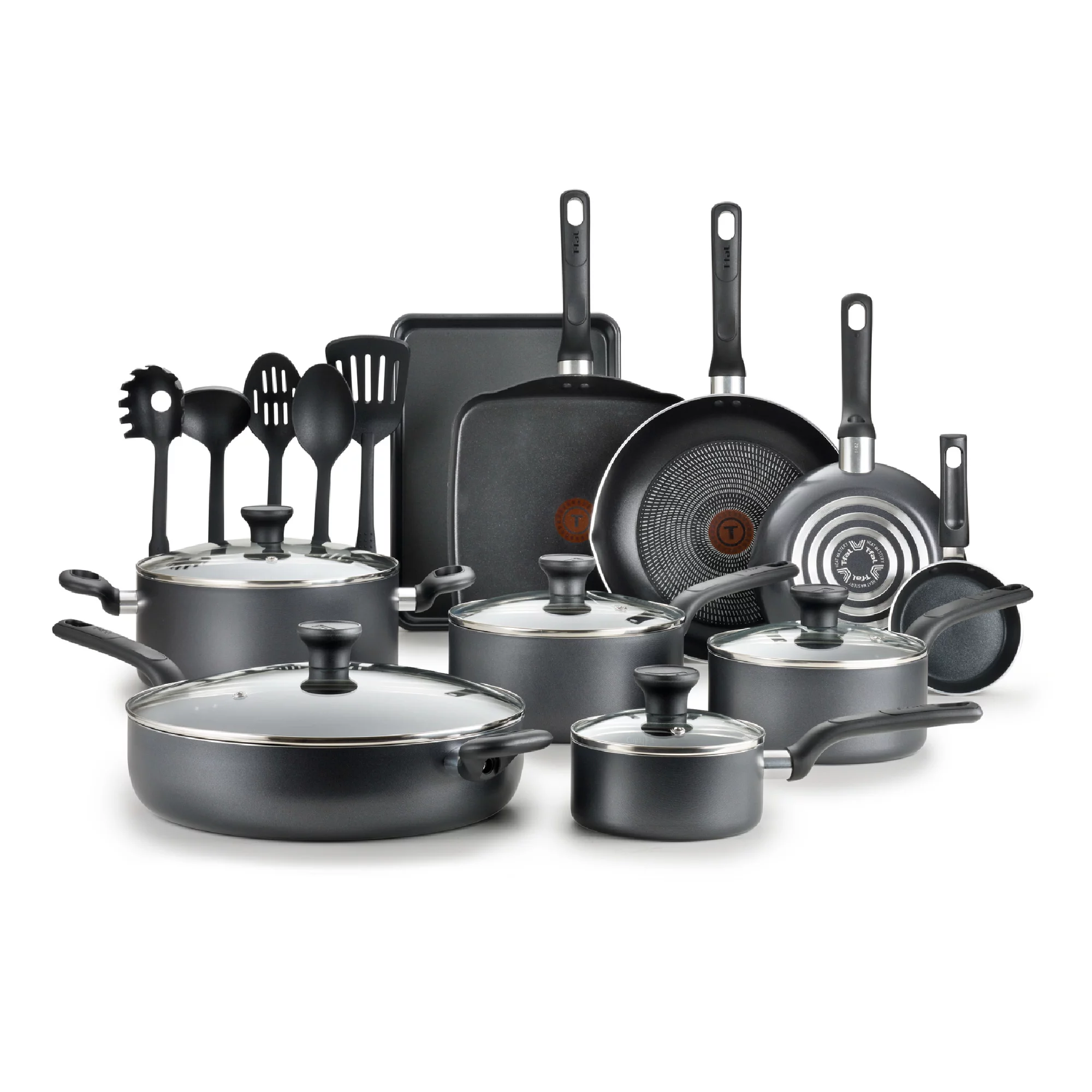T-fal Easy Care Nonstick Cookware 20 Pieces Set. Grey