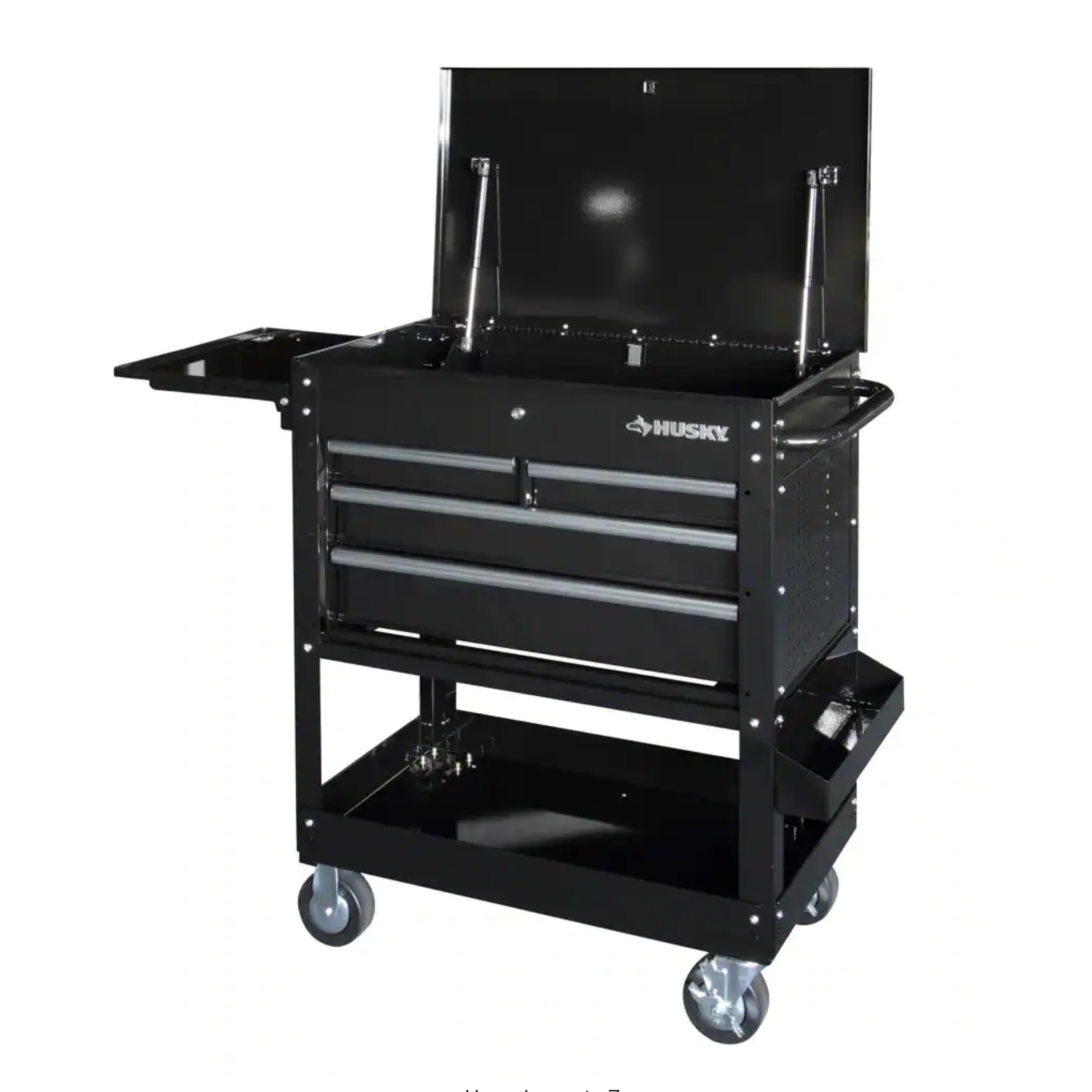 Husky XHOUC3304B11 33-in 4-Drawer Mechanics Cart with Extended Side Table and Bottle Tray