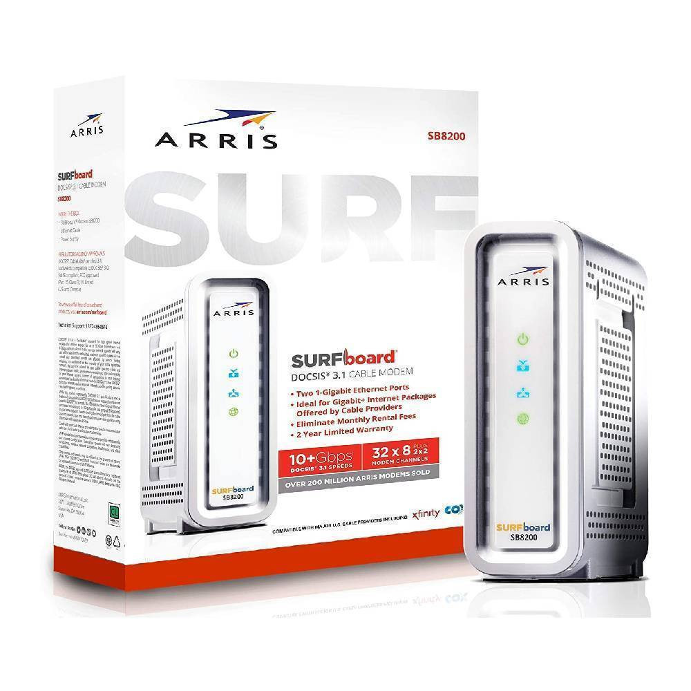 Arris Surfboard SB8200 DOCSIS 3.1 Gigabit Cable Modem. Approved For Cox. Xfinity. Spectrum & Others
