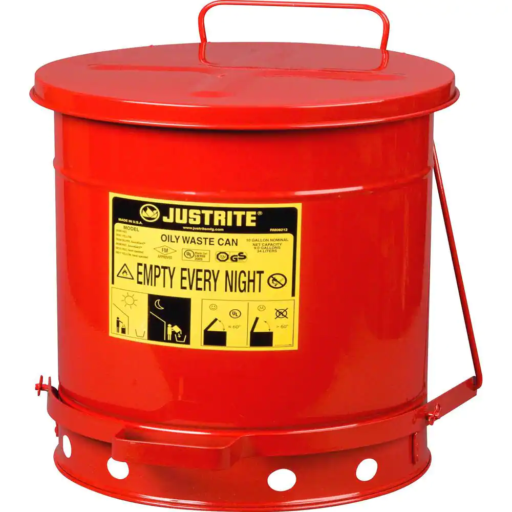 Justrite 10 Gal. Red Steel Waste Container With Step On Lid