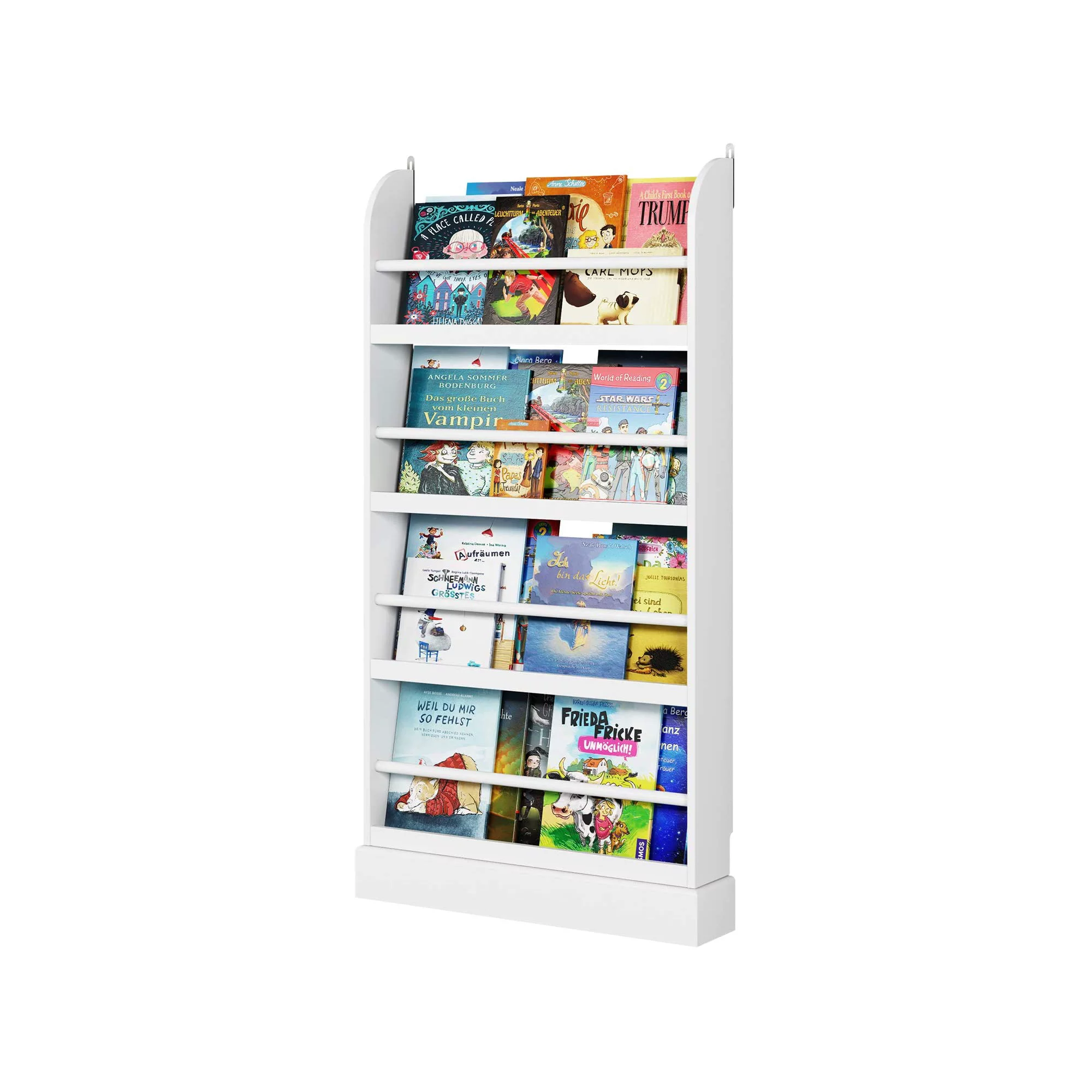 Homfa 4 Tier Kids Bookshelf. Wall Storage Bookshelf Organizer for Playroom Kids Room. White Finish