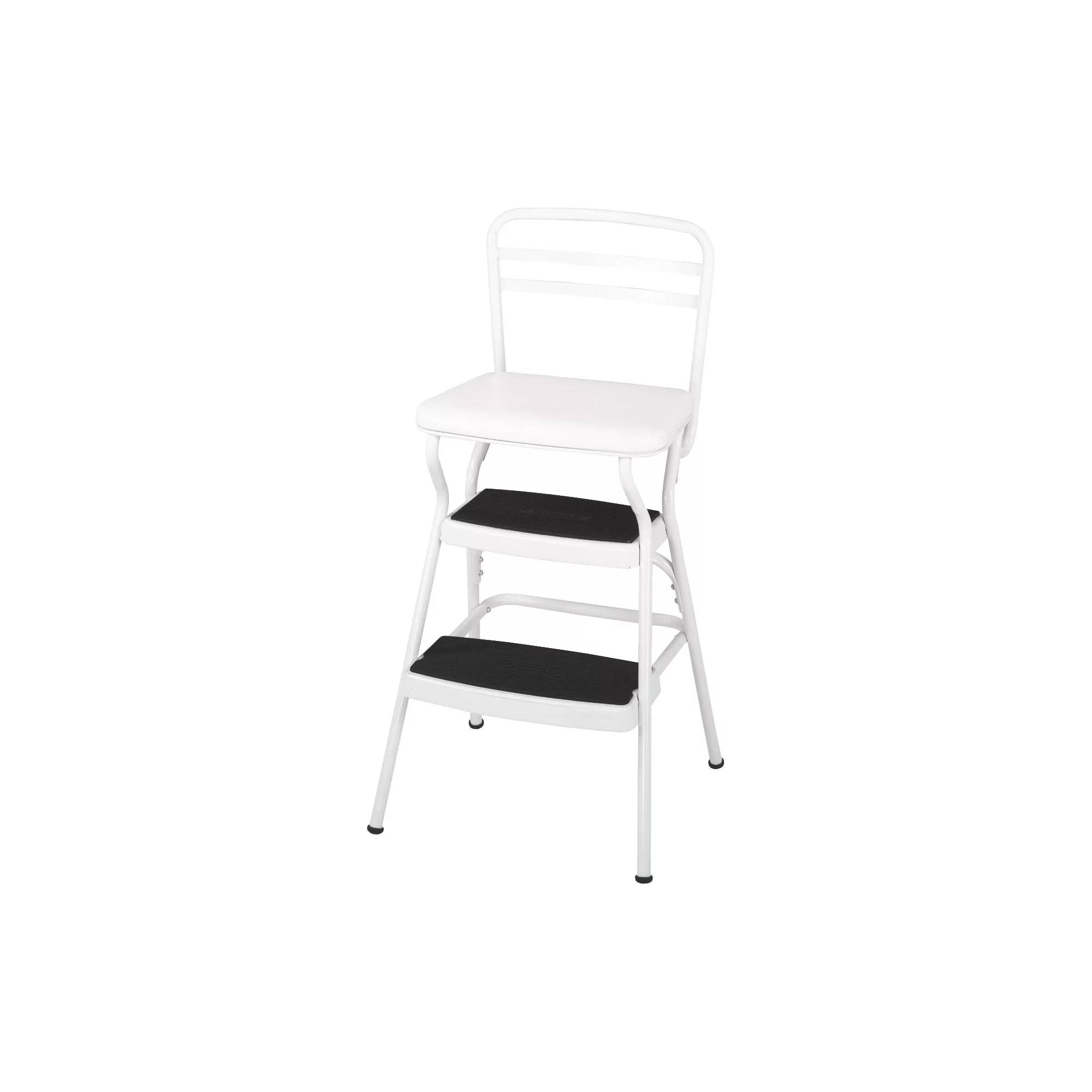 Cosco Stylaire Retro Chair and Step Stool with flip-up seat (white. one pack)