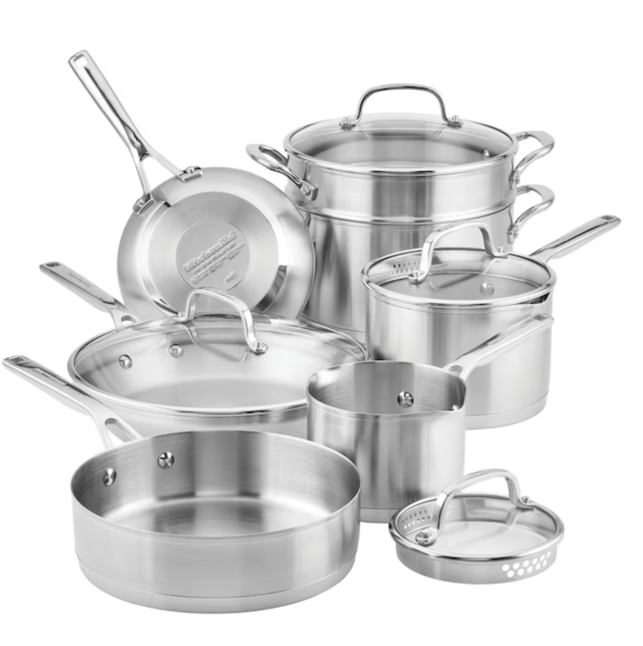 KitchenAid 3-Ply Cookware Set 15-in Stainless Steel Cookware Set with Lid(s) Included
