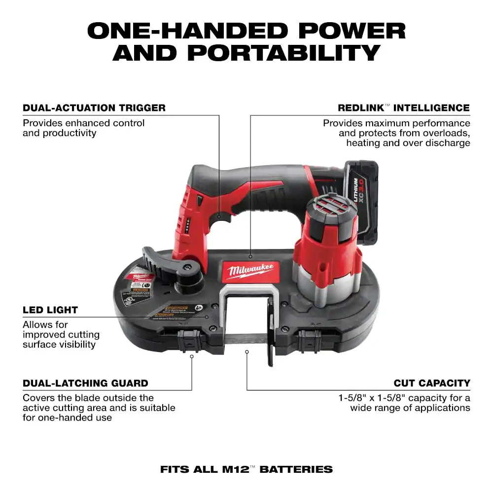 Milwaukee M12 12-Volt Lithium-Ion Cordless Sub-Compact Band Saw XC Kit With One 3.0h Battery. Charger And Hard Case