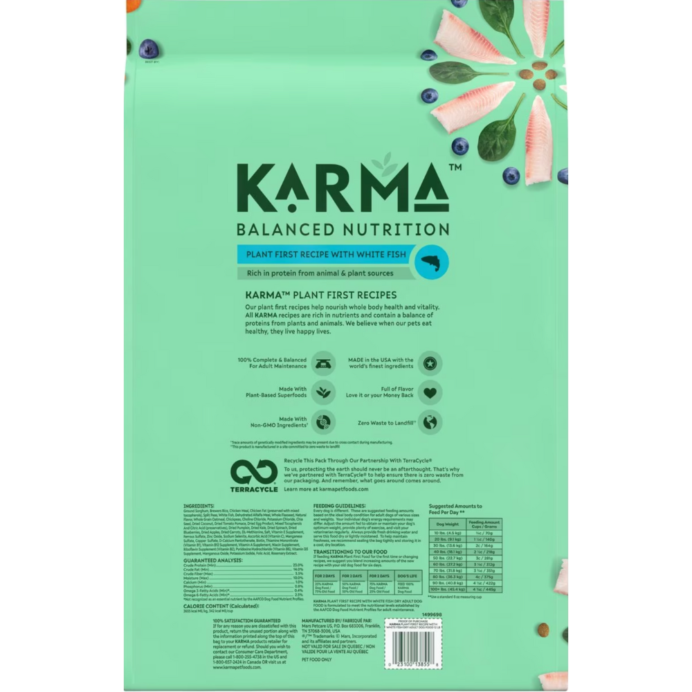 Karma Balanced Nutrition Plant First Recipe with White Fish Adult Dry Dog Food. 12-lb bag