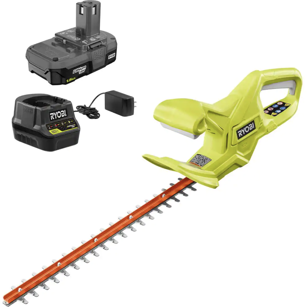 Ryobi One+ 18V 18 in. Cordless Battery Hedge Trimmer with 1.5 Ah Battery and Charger