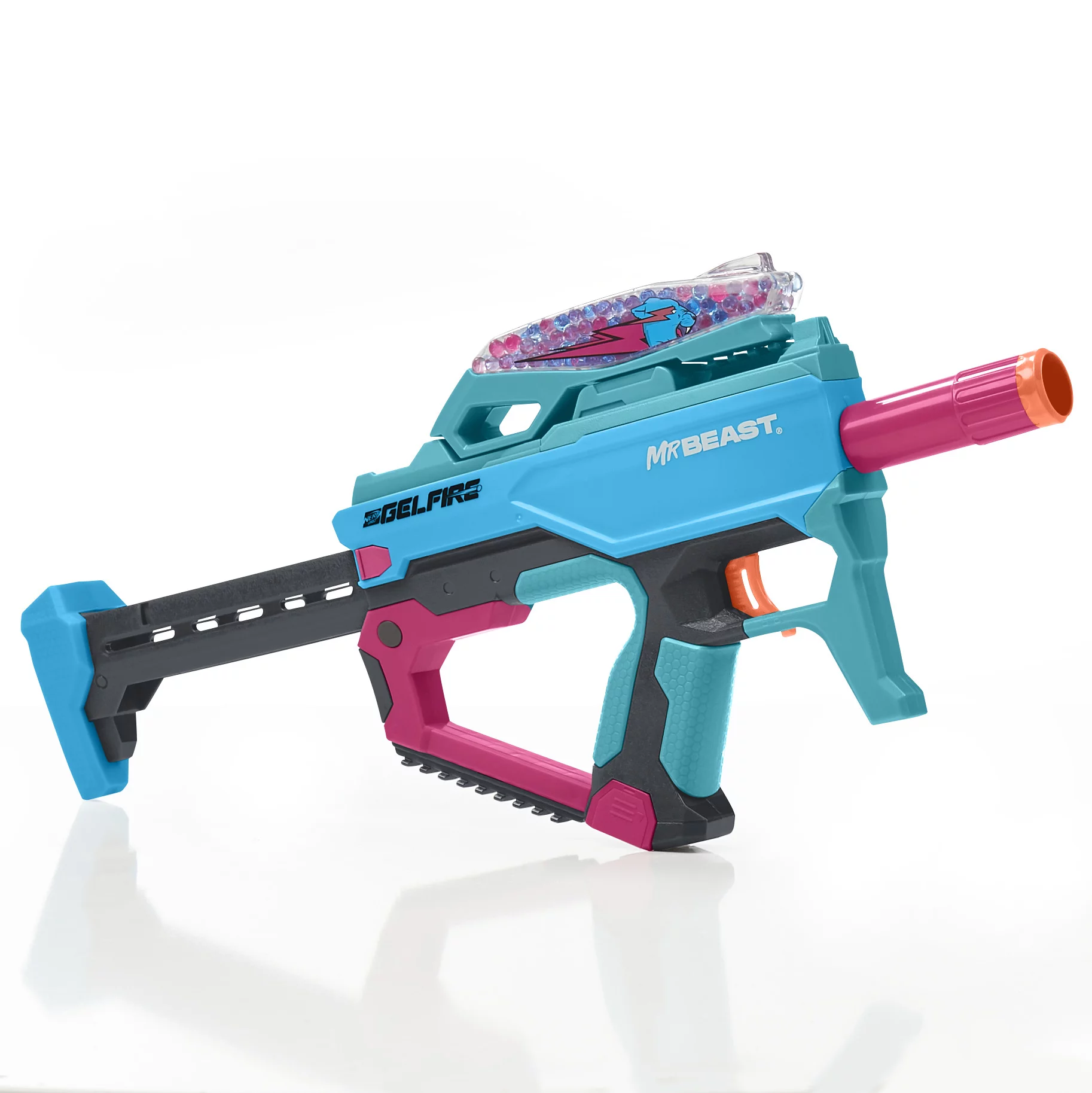 Nerf Pro Gelfire X MrBeast Blaster. 20.000 Gelfire Rounds. 300 Round Hopper. Rechargeable Battery