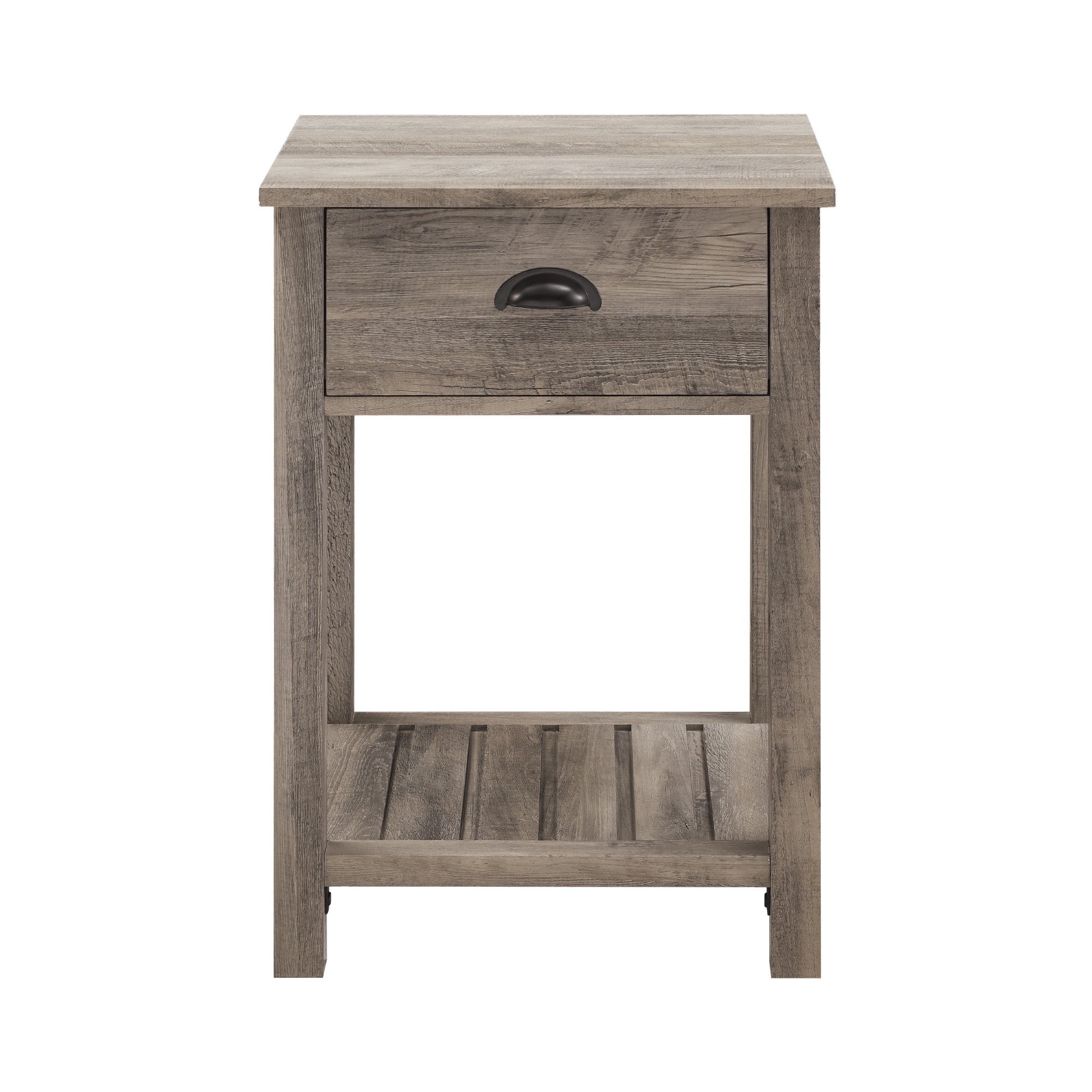 Woven Paths Farmhouse Single Drawer Open Shelf End Table. Gray Wash