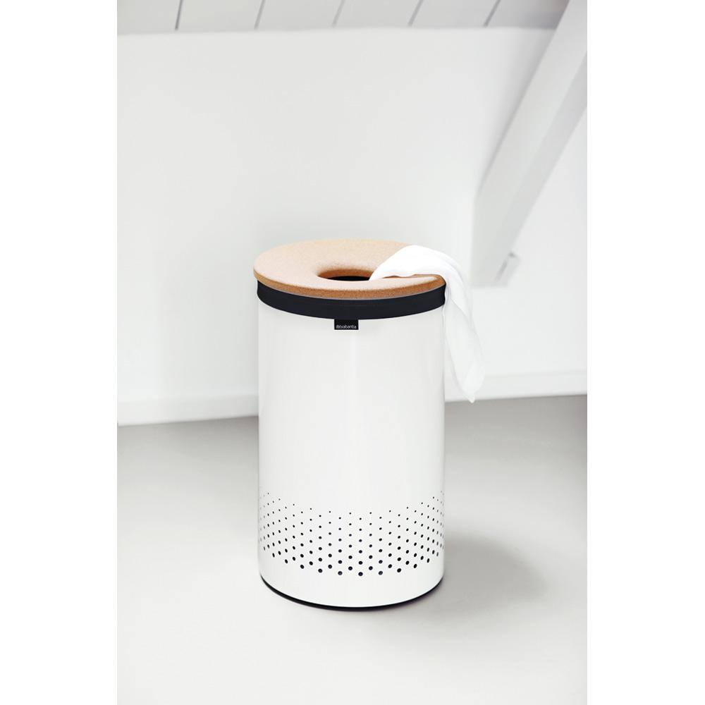 Brabantia 16 Gal. (60L) Laundry Hamper White With Cork Lid