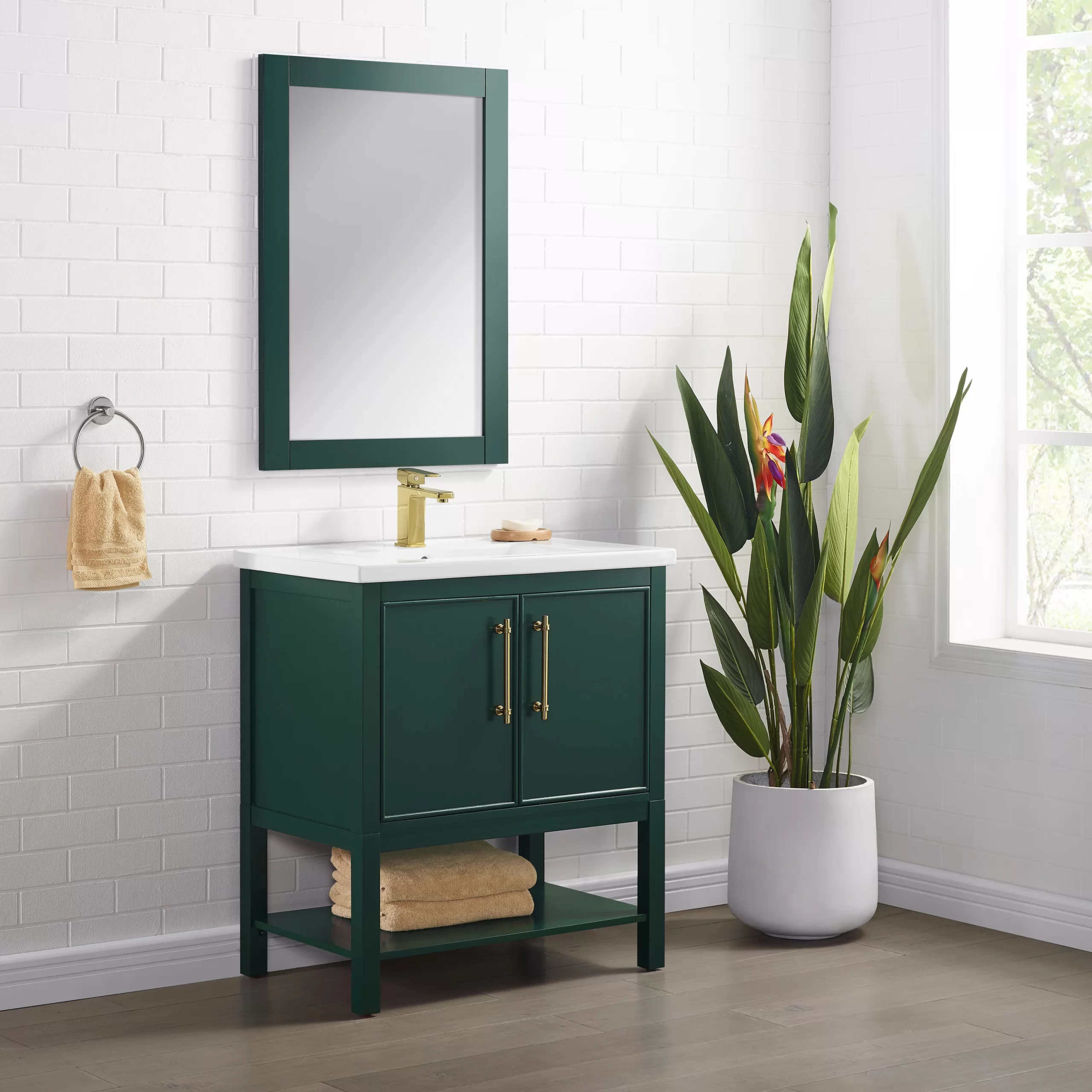 Sand & Stable Jewell 29.84” Free-standing Single Bathroom Vanity. Forest Green