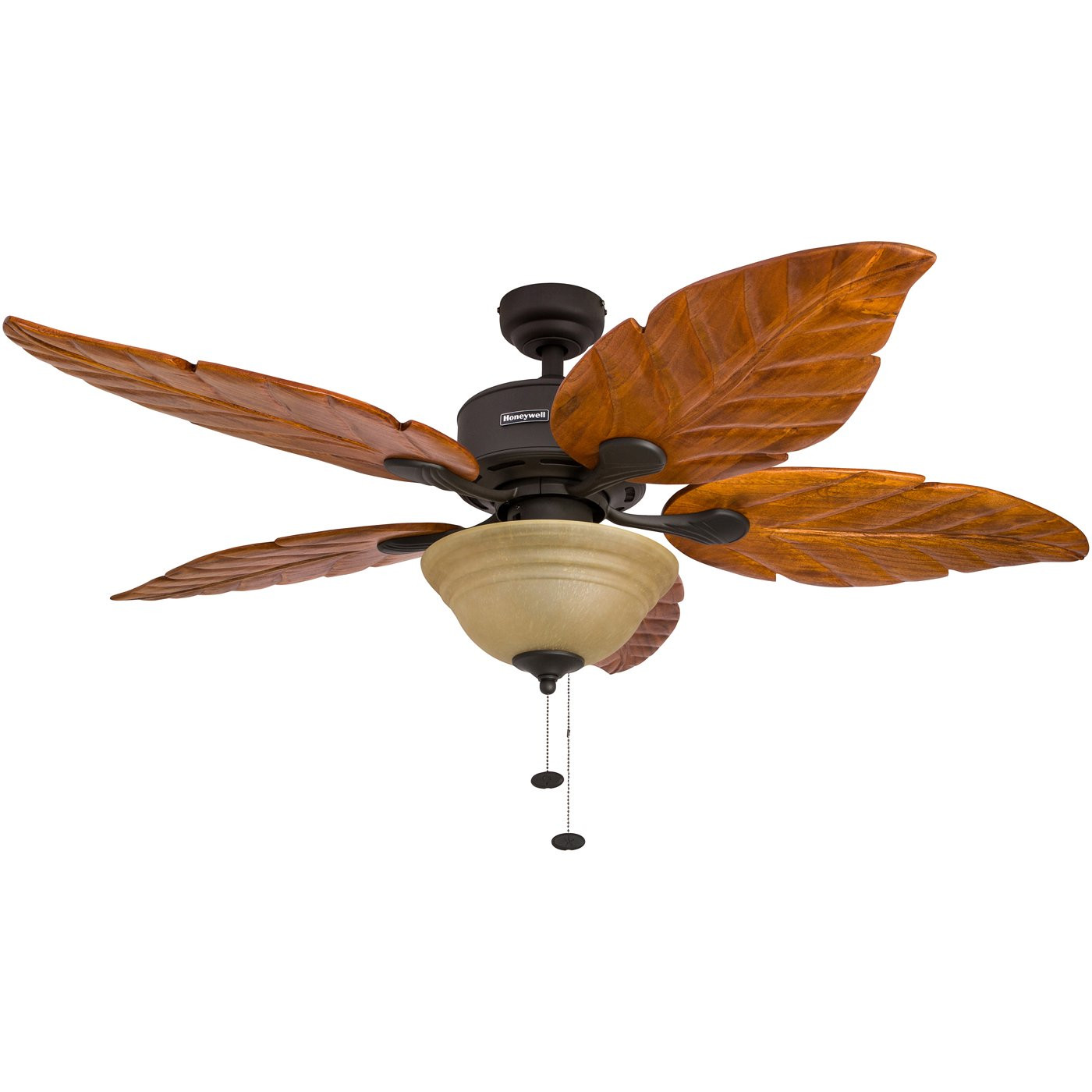 Honeywell 52-Inch Sabal Palm Bronze Ceiling Fan with Bowl Light and Hand-Carved Wood Blades