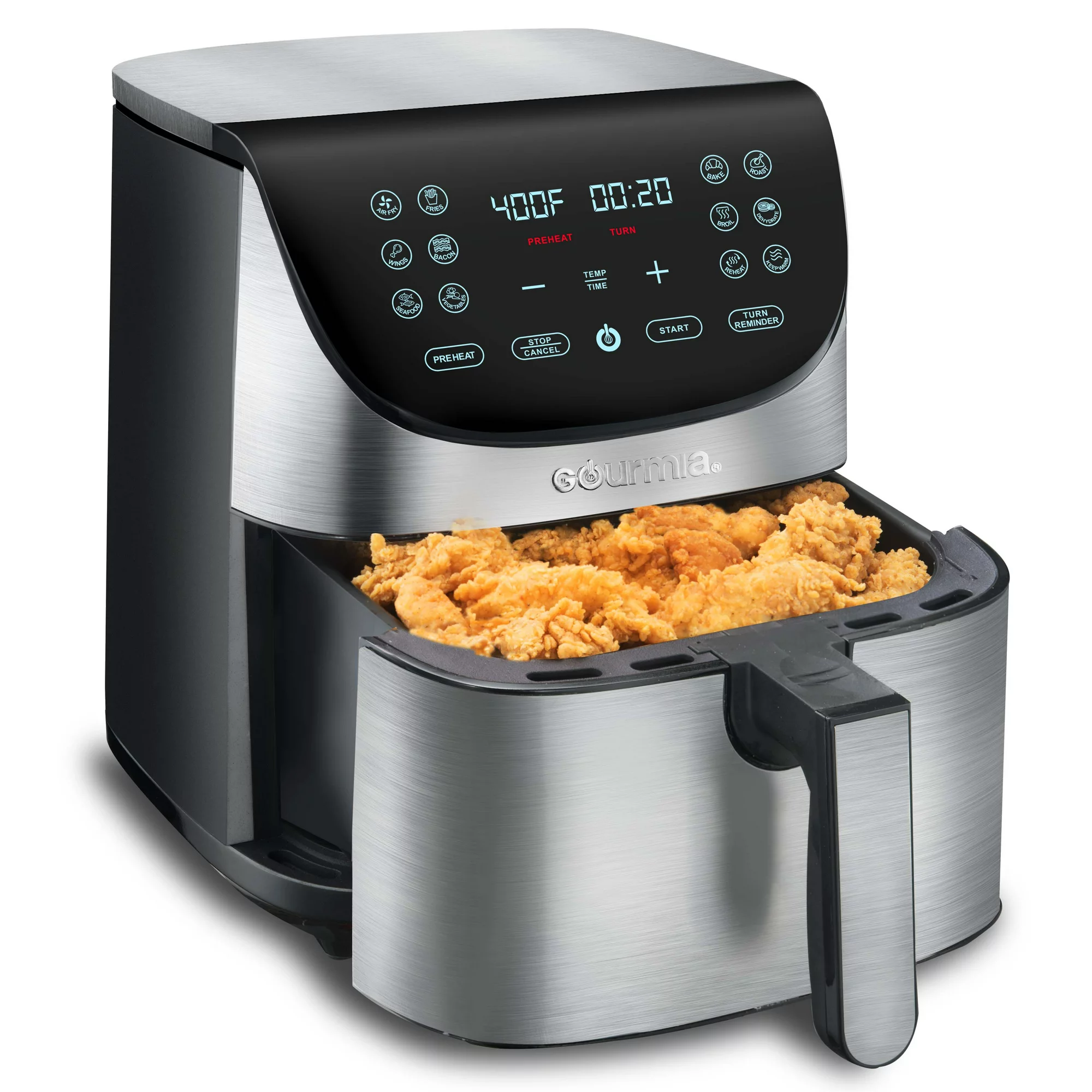 Gourmia 7-Qt Digital Air Fryer with Guided Cooking. Easy Clean. Stainless Steel
