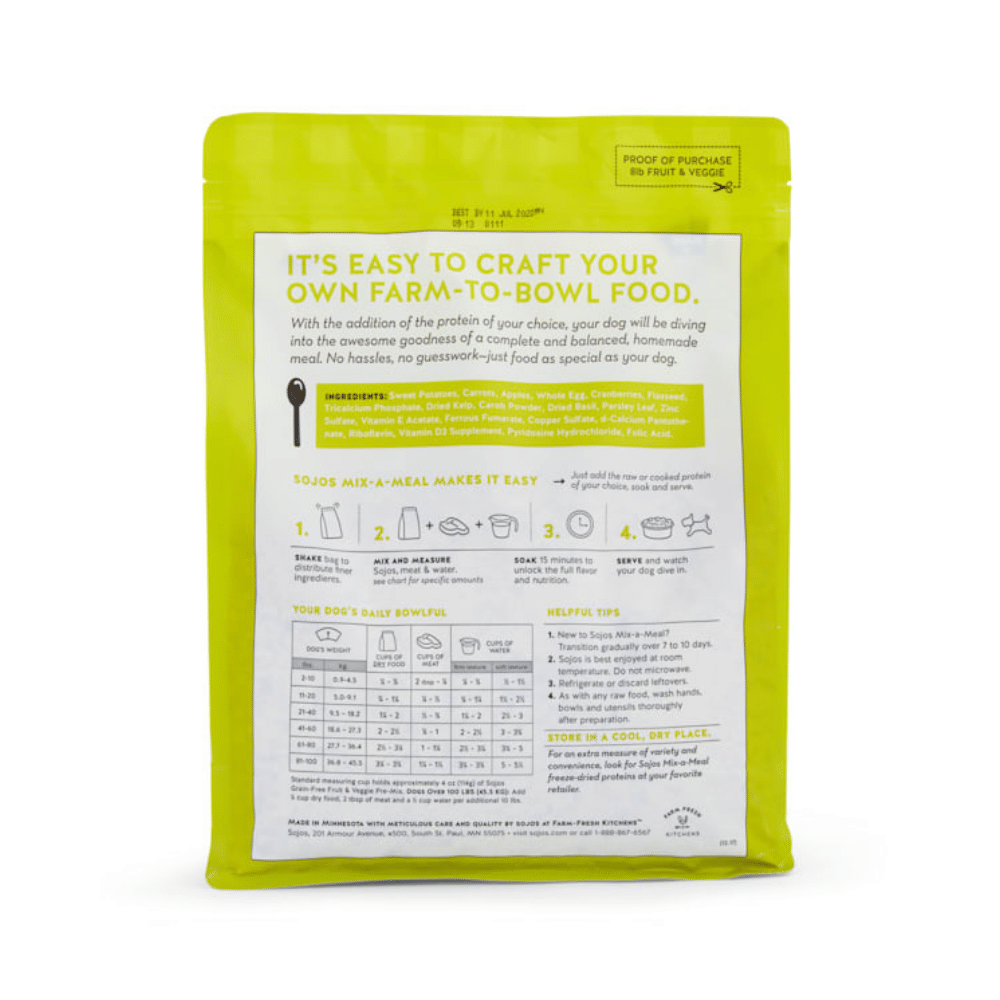 Sojos Mix-A-Meal Grain-Free Fruit And Veggie Pre-Mix Dry Dog Food. 8 Lbs