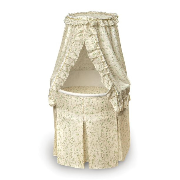 Badger Basket Empress Round Baby Bassinet. Ecru/Leaf