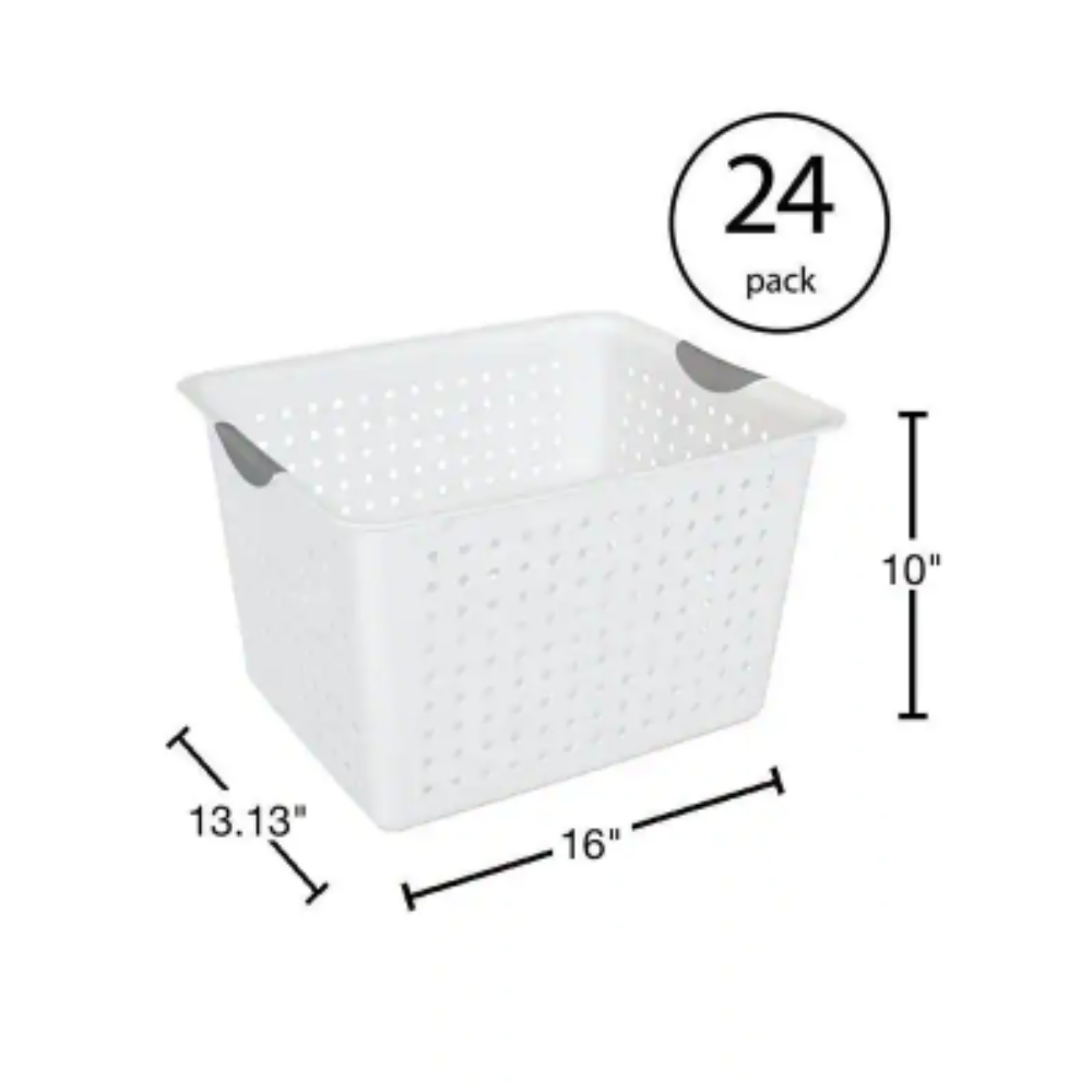 Sterilite Deep Ultra White Plastic 24 in. L x 15.25 in. W x 18 in. H Storage Bin Organizer Basket (24-Pack) (Copy)