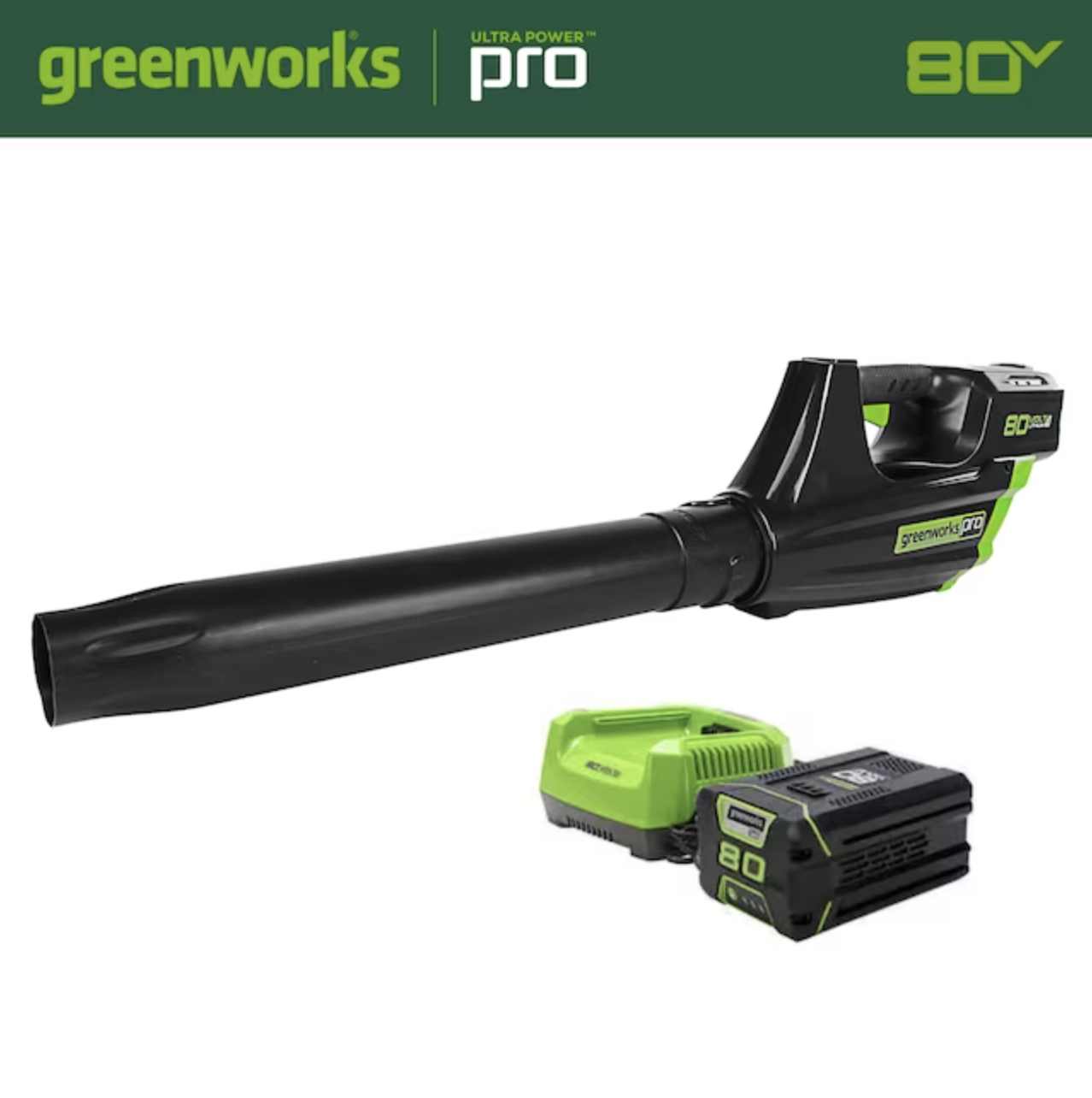 Greenworks 80-volt Max 500-CFM 125-MPH Battery Handheld Leaf Blower