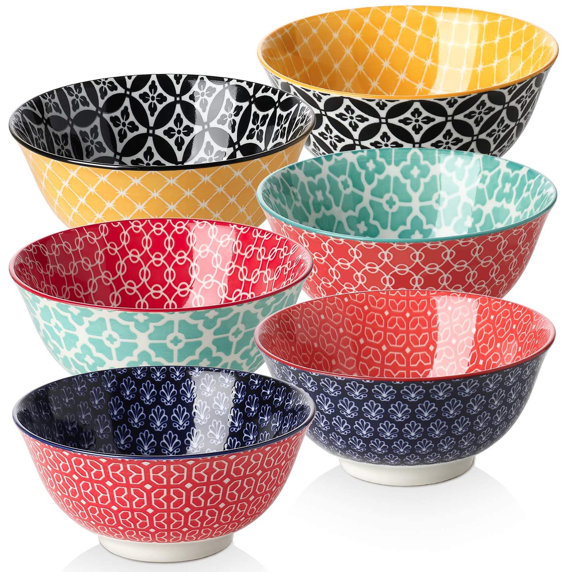 Dowan Ceramic Cereal Bowls. 23 Oz Vibrant Color Bowls. Set of 6