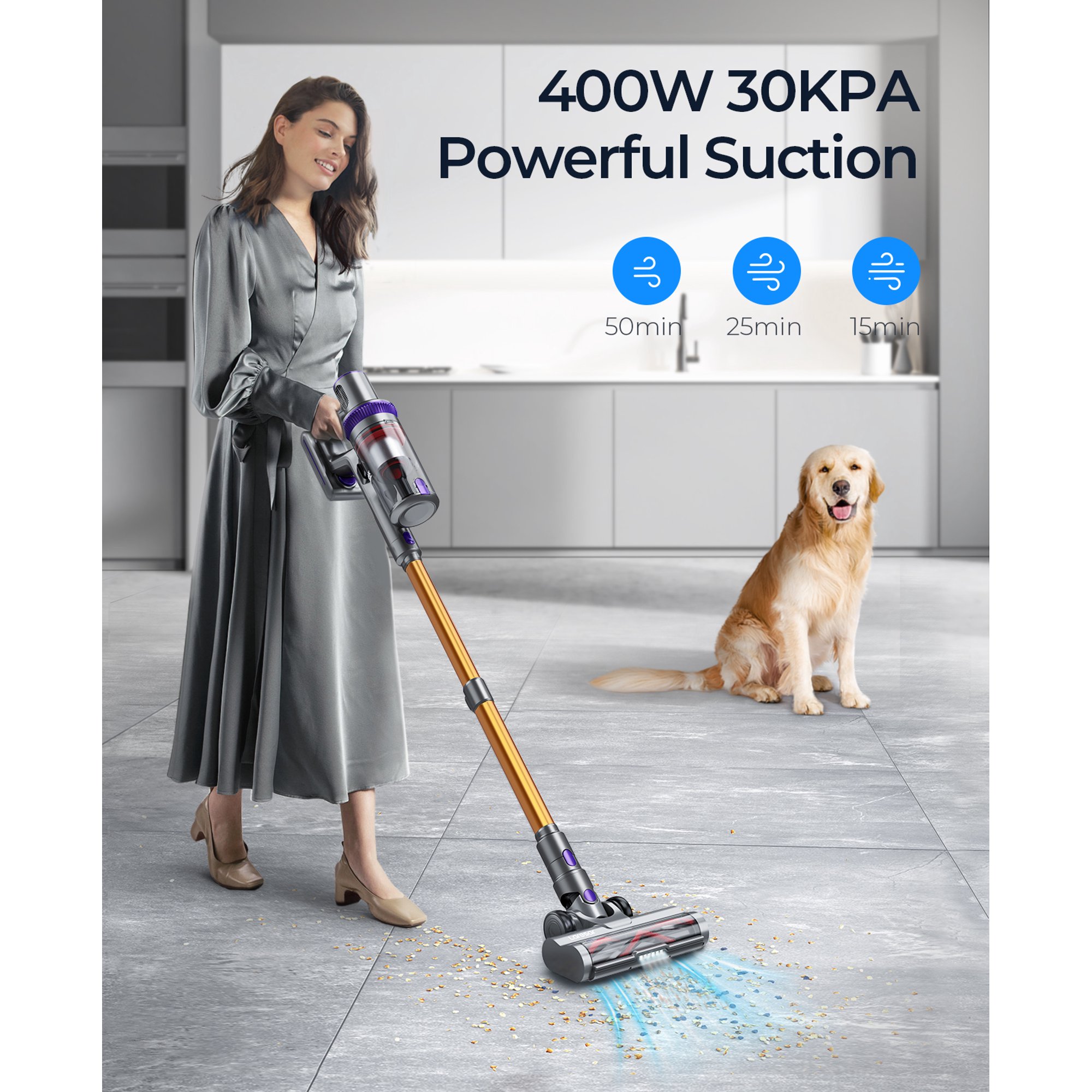 Laresar Cordless Vacuum Cleaner 400W 33KPa. 6-in-1 Powerful Stick Vacuum Cleaner