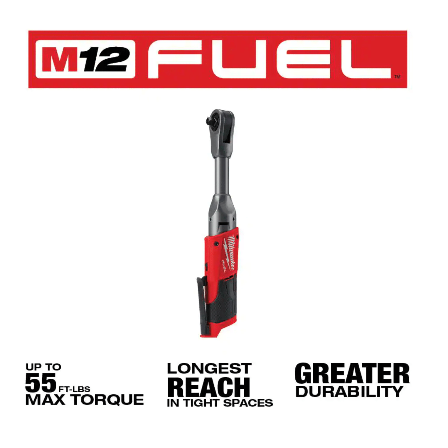 Milwaukee M12 FUEL 12-Volt 3/8 in. Lithium-Ion Brushless Cordless Extended Reach Ratchet. Tool-Only (2560-20)