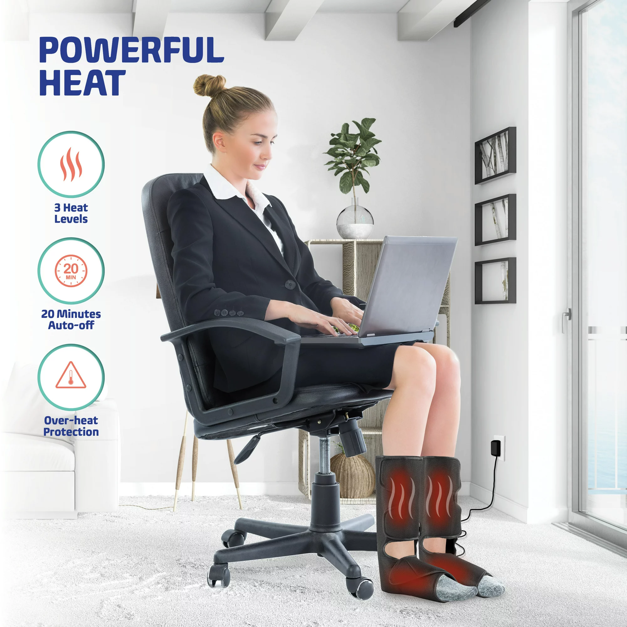 Belmint Leg & Foot Air Compression Massager with 3 Heat Settings. 6 Massage Modes and 3 Intensity Levels