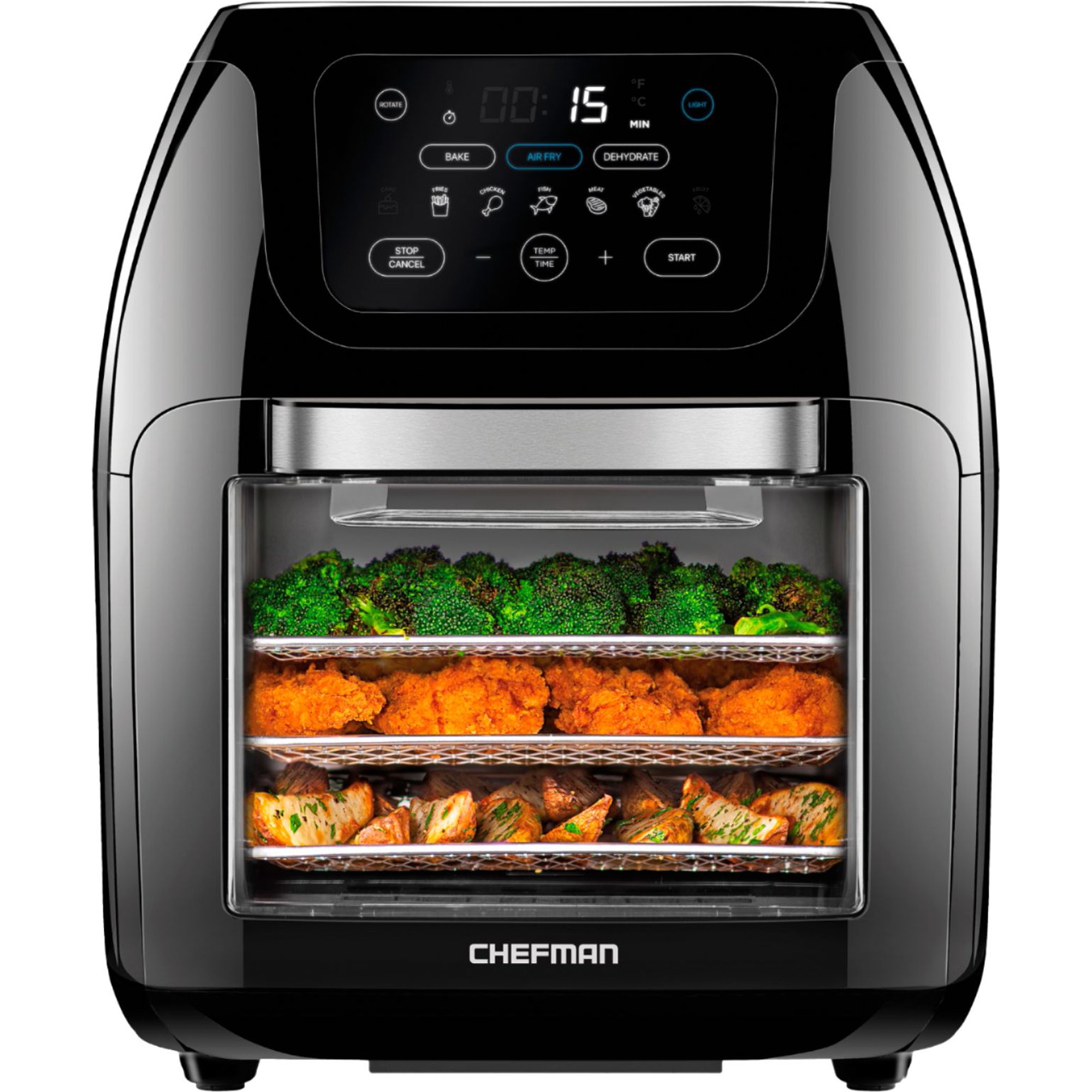 Chefman Digital Air Fryer + Rotisserie. Dehydrator. Oven. Black. 10 Liters