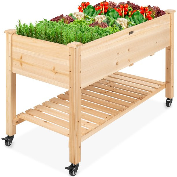 Best Choice Products Raised Garden Bed 48x24x32in Mobile Elevated Wood Planter. Liner