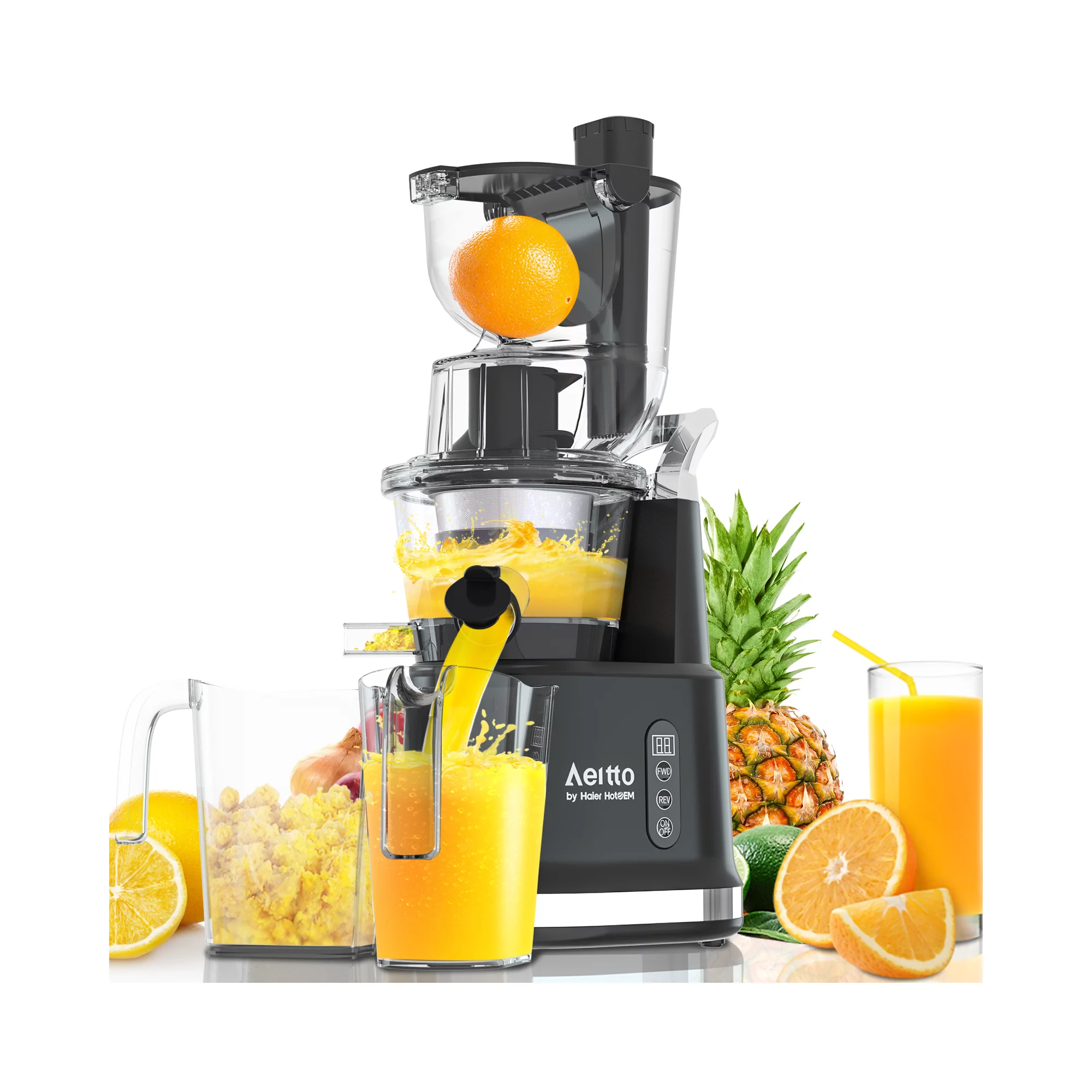 Aeitto HSJ8824 Slow Masticating Juicer Machine. Wide-Mouthed 3.2-in Chute Cold Press Juicer