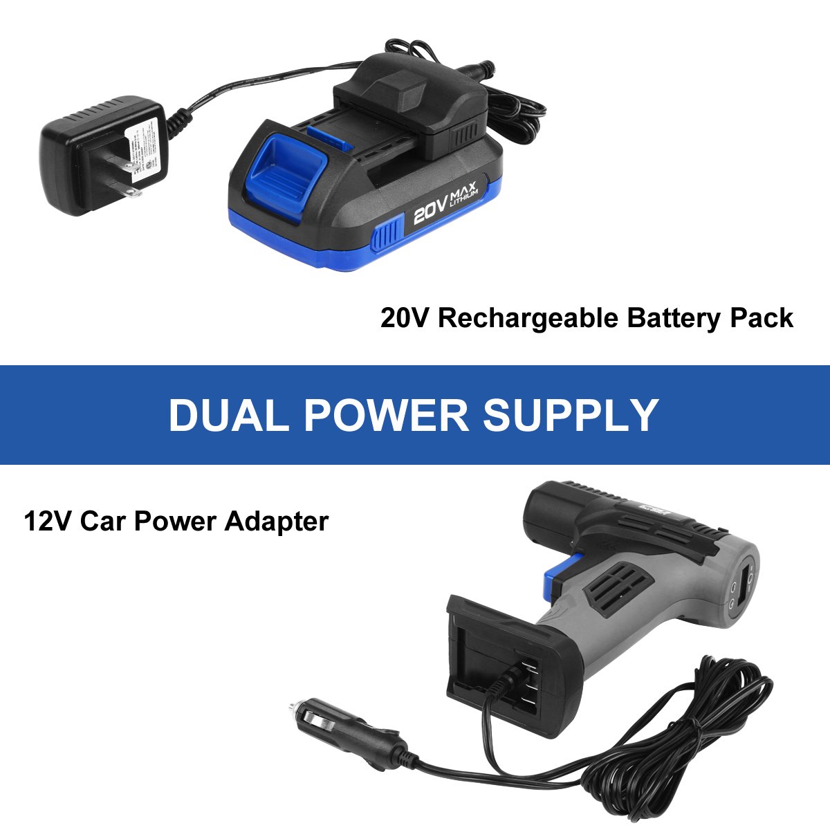 Prostormer Cordless Tire Inflator Air Pump. 20V Rechargeable Air Compressor with Digital Pressure Gauge