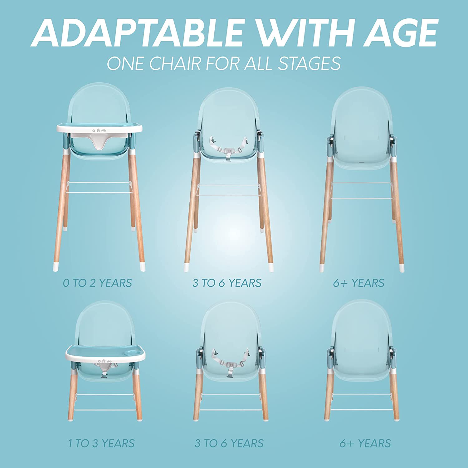 Children of Design 6-in-1 Deluxe High Chair. Safe & Compact Baby Highchair. 6 Options 3 Seat Positions 2 Heights 1 Chair. Blue