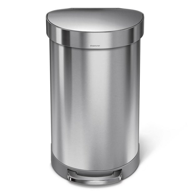 Simplehuman 45 Liter/ 12 Gallon Semi-Round Step Trash Can. Brushed Stainless Steel