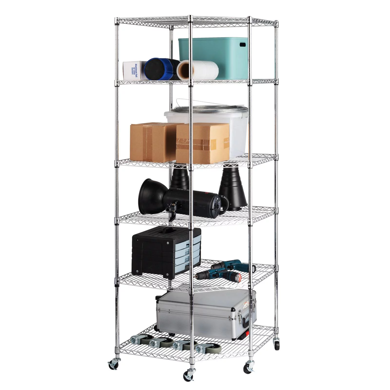 Zimtown 6-Tire Heavy Duty Wire Garage Storage Rack. Steel Corner Shelving with Wheels. Silver