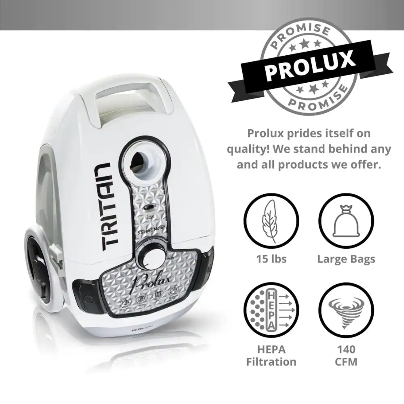Prolux Tritan Canister Vacuum HEPA Sealed Hard Floor Vacuum With Powerful 12 Amp Motor