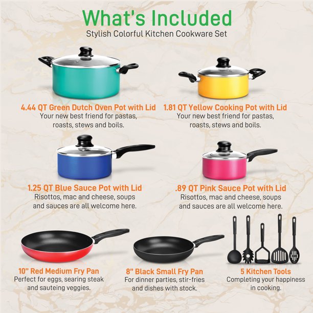 NutriChef 15 Piece Kitchenware Pots & Pans Non-Stick Cookware Set
