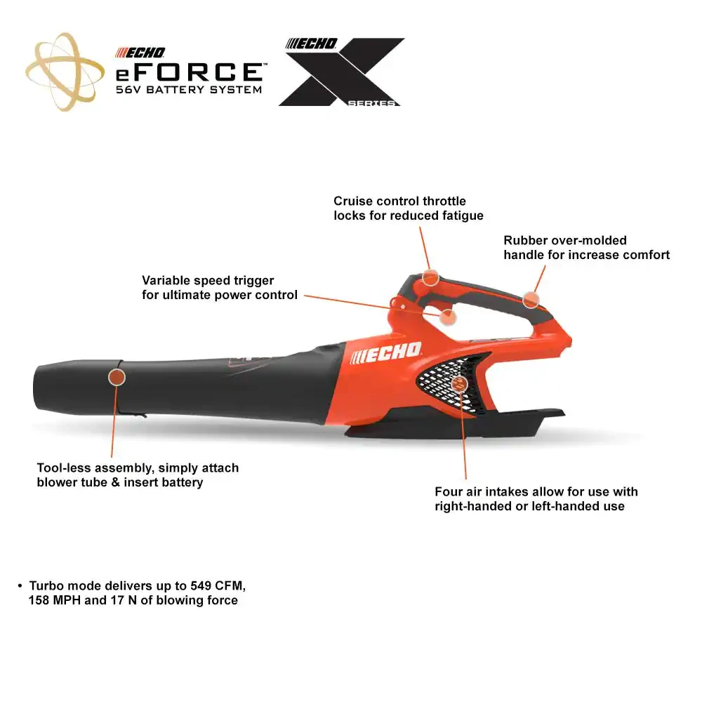 Echo eFORCE 56V 151 MPH 526 CFM Cordless Battery Blower With 2.5Ah Battery And Charger