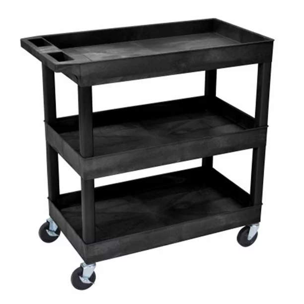 Luxor EC111-B 32″ x 18″ 3 Tub Shelf Utility Cart. Black