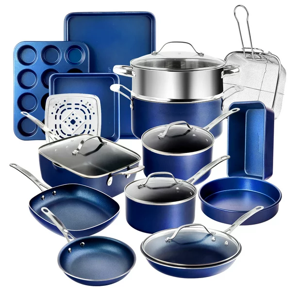 Granite Stone Blue 20 Piece Pots and Pans Set. Nonstick Cookware & Bakeware Set