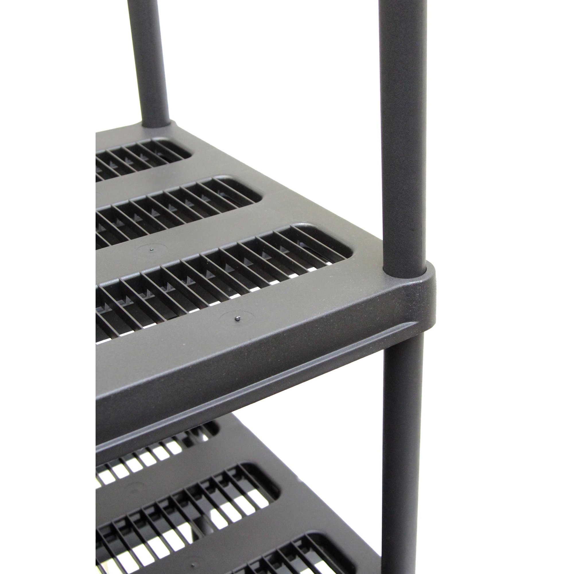 Juggernaut Storage 36″W x 18″D x 72″H 5-Shelf Resin Shelving. 750 lb Capacity. Black