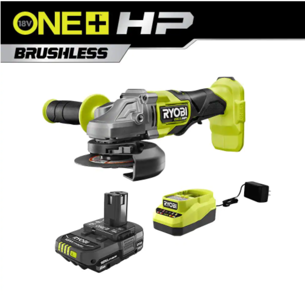 Ryobi ONE+ HP 18V Brushless Cordless 4-1/2 in. Angle Grinder with 2.0 Ah Battery and Charger