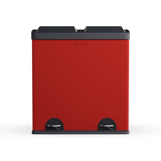 Step N- Sort 2 Compartment Kitchen Garbage Can & Recycling Bin. Red. 16 gal