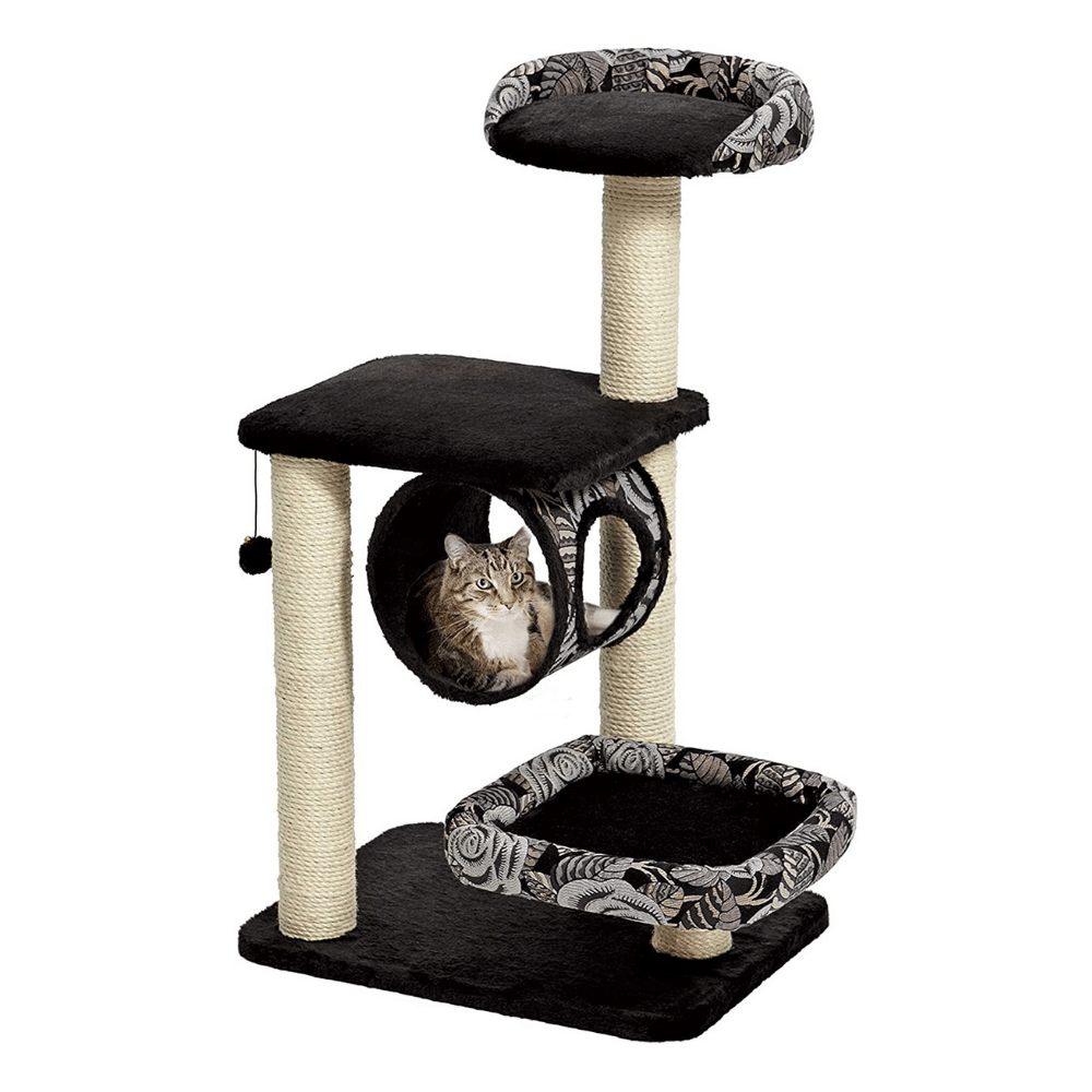 Midwest Homes For Pets Escapade Cat Furniture. Black Pattern. Cat Trees And Cat Scratching. Black/white Floral