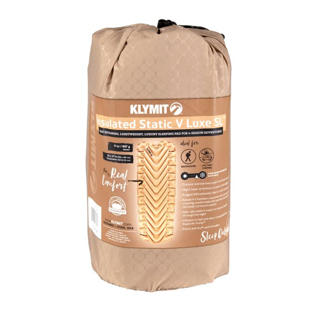 Klymit-s Insulated Static V Luxe SL Outdoor Camping Sleeping Pad. 78×27 inches. Recon Beige